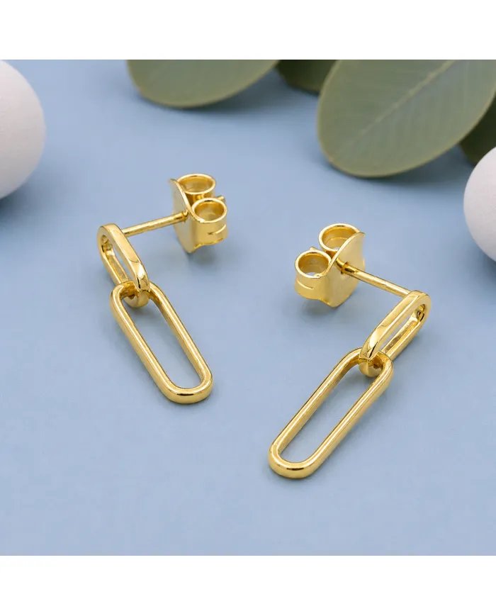Gold Plated Paper Clip Earrings in 925 Sterling Silver Chain Jewelry