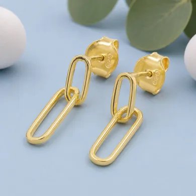 Gold Plated Paper Clip Earrings in 925 Sterling Silver Chain Jewelry