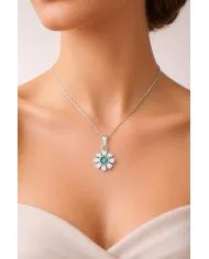 Women's Emerald Flower Pendant in 925 Sterling Silver