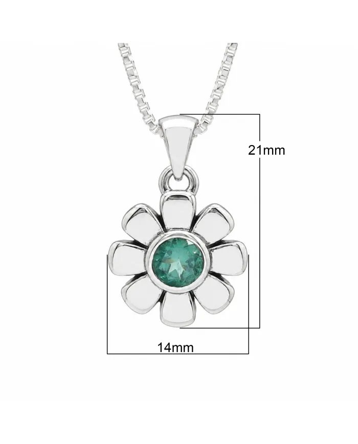 Women's Emerald Flower Pendant in 925 Sterling Silver