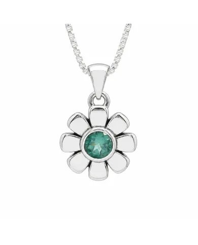 Women's Emerald Flower Pendant in 925 Sterling Silver