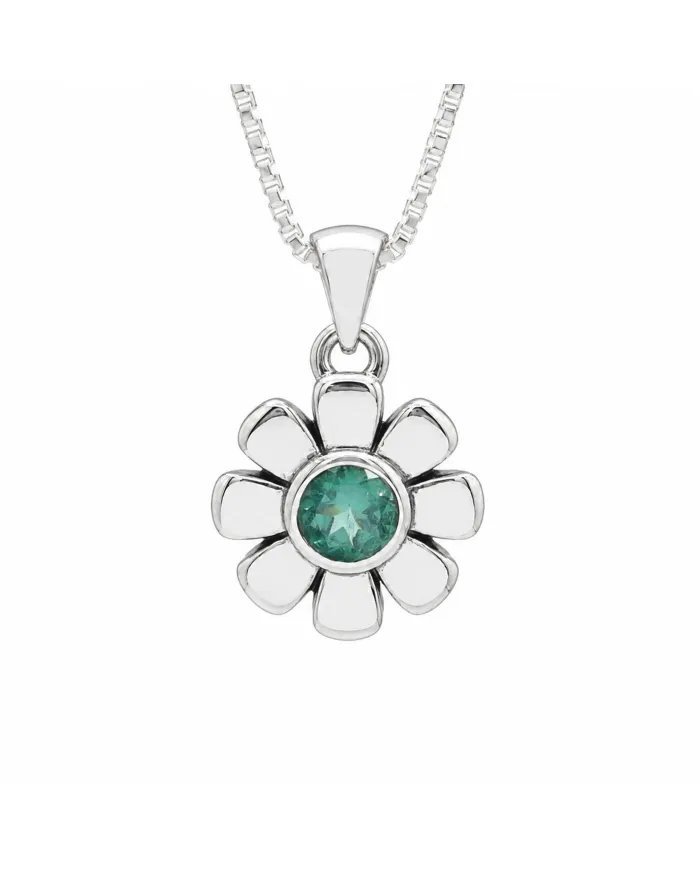 Women's Emerald Flower Pendant in 925 Sterling Silver