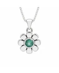 Women's Emerald Flower Pendant in 925 Sterling Silver