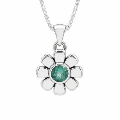 Women's Emerald Flower Pendant in 925 Sterling Silver