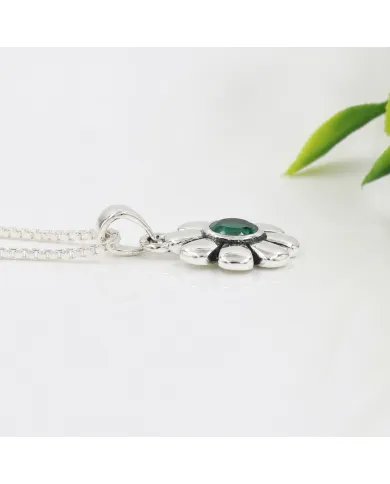 Women's Emerald Flower Pendant in 925 Sterling Silver