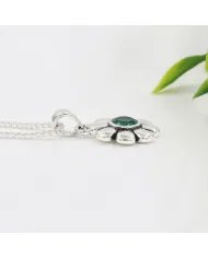 Women's Emerald Flower Pendant in 925 Sterling Silver