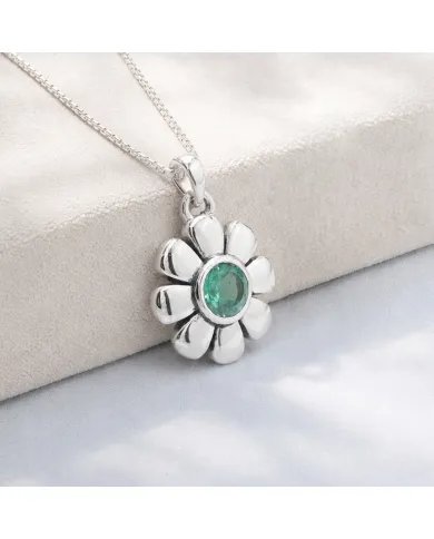 Women's Emerald Flower Pendant in 925 Sterling Silver