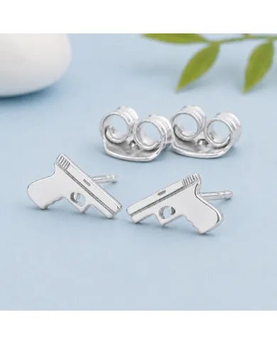 Gun-Inspired Stud Earrings in 925 Sterling Silver – Unisex Style