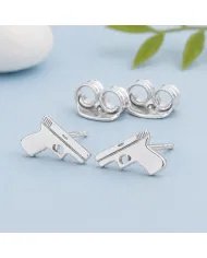 Gun-Inspired Stud Earrings in 925 Sterling Silver – Unisex Style