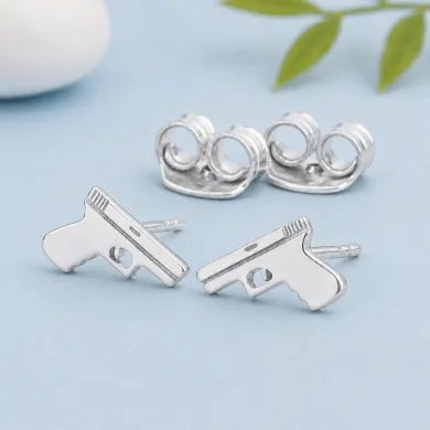 Gun-Inspired Stud Earrings in 925 Sterling Silver – Unisex Style