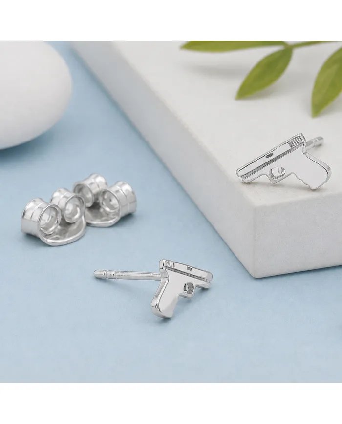Gun-Inspired Stud Earrings in 925 Sterling Silver – Unisex Style