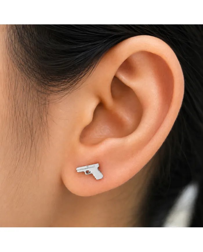 Gun-Inspired Stud Earrings in 925 Sterling Silver – Unisex Style