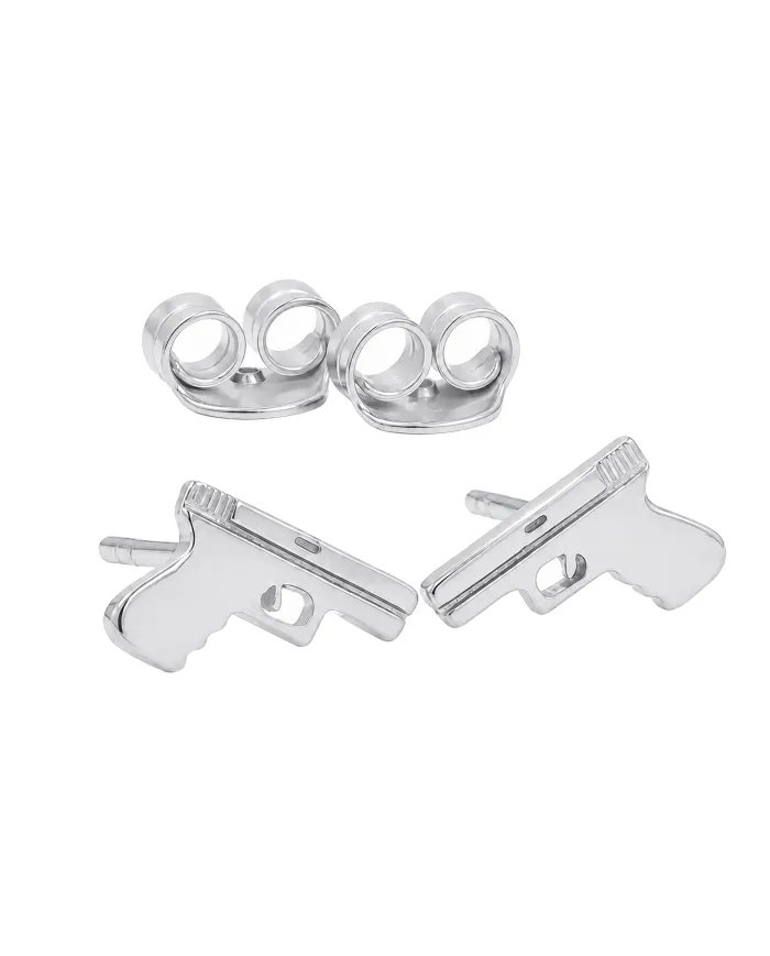 Gun-Inspired Stud Earrings in 925 Sterling Silver – Unisex Style