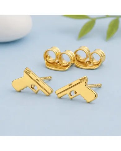 Gold Plated Gun-Inspired Stud Earrings in 925 Silver Unisex Style