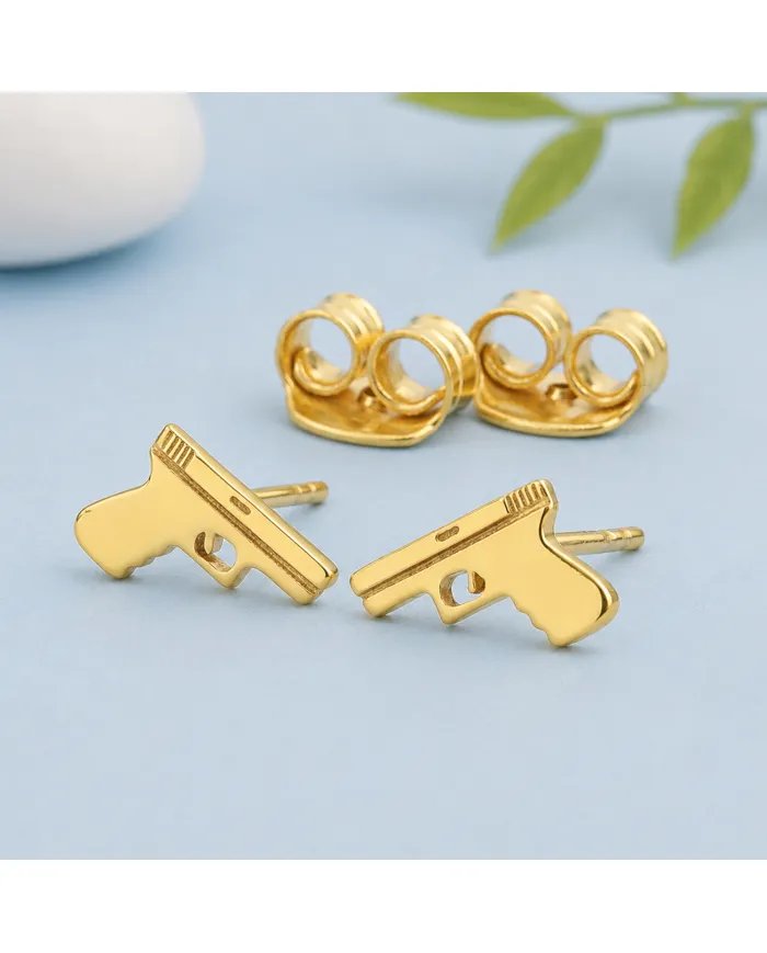 Gold Plated Gun-Inspired Stud Earrings in 925 Silver Unisex Style