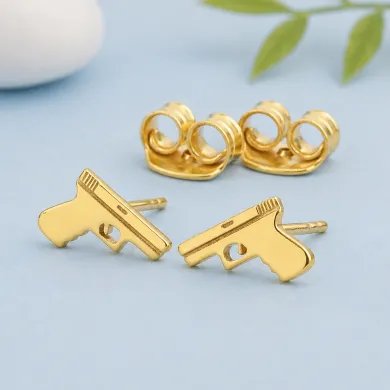 Gold Plated Gun-Inspired Stud Earrings in 925 Silver Unisex Style