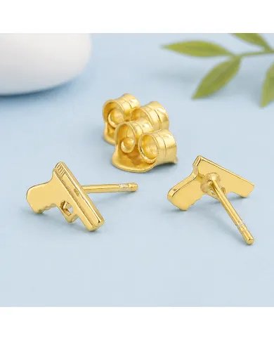 Gold Plated Gun-Inspired Stud Earrings in 925 Silver Unisex Style
