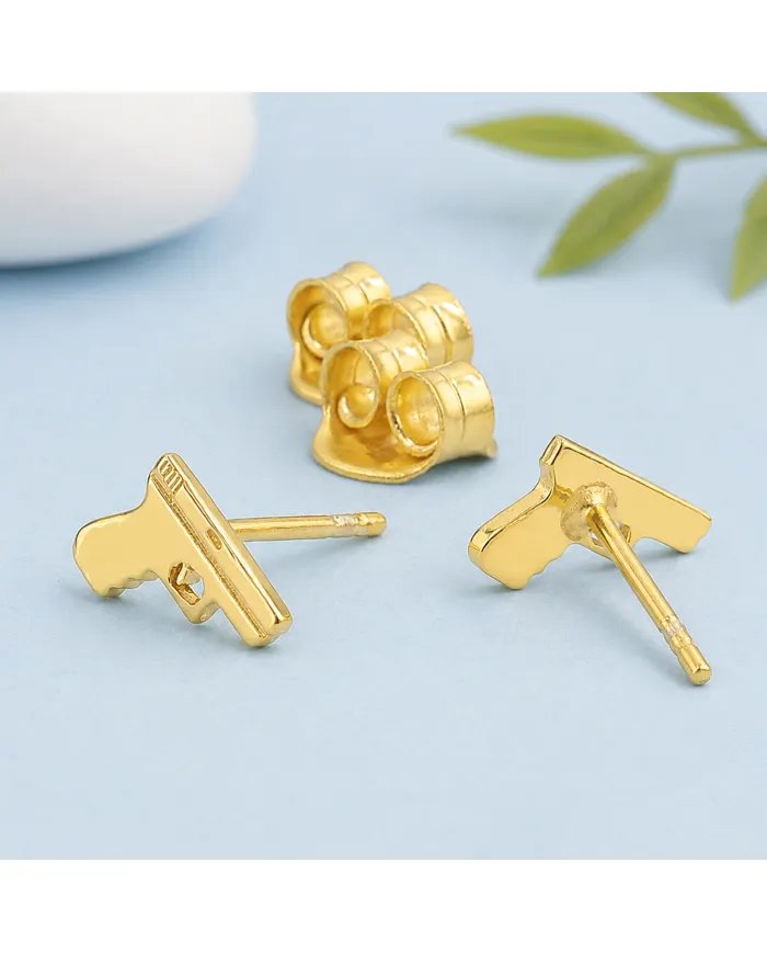 Gold Plated Gun-Inspired Stud Earrings in 925 Silver Unisex Style