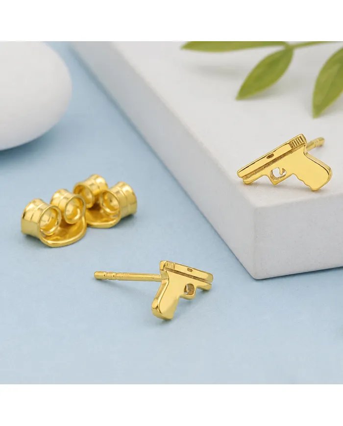 Gold Plated Gun-Inspired Stud Earrings in 925 Silver Unisex Style
