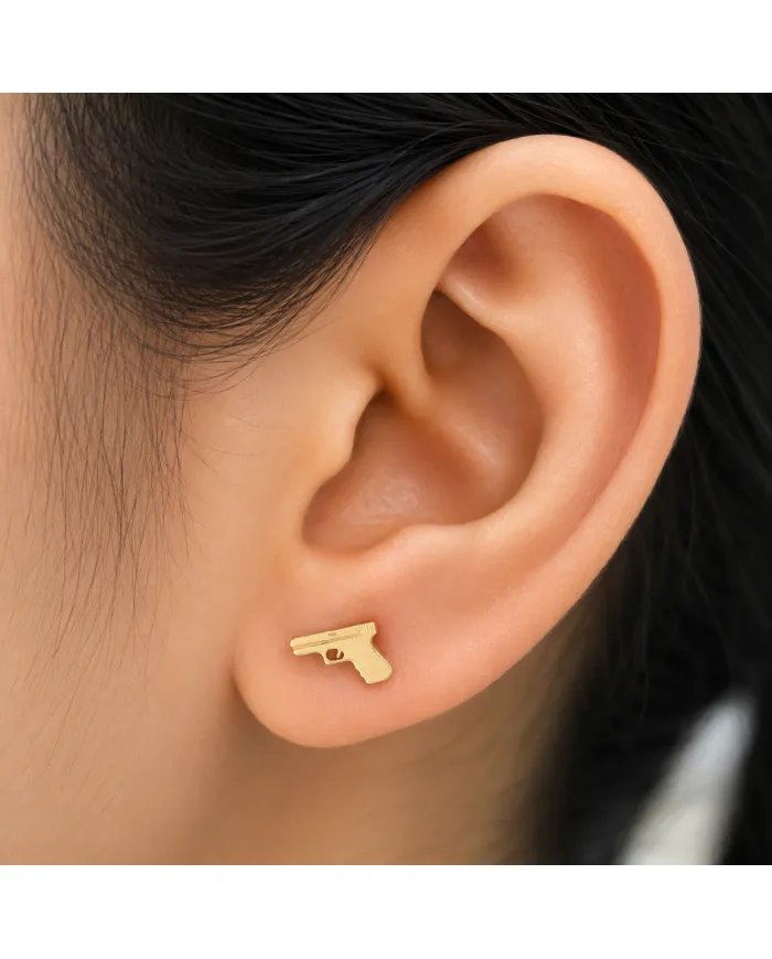 Gold Plated Gun-Inspired Stud Earrings in 925 Silver Unisex Style