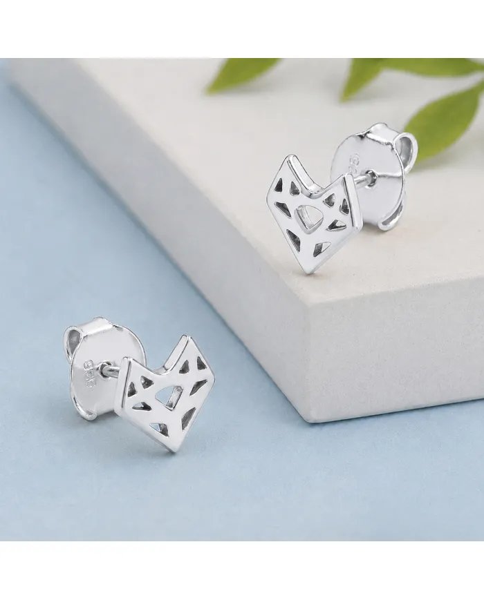 925 Sterling Silver Geometric Heart Stud Earrings – Handmade Jewelry
