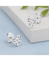 925 Sterling Silver Geometric Heart Stud Earrings – Handmade Jewelry