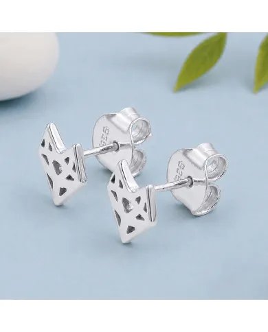 925 Sterling Silver Geometric Heart Stud Earrings – Handmade Jewelry