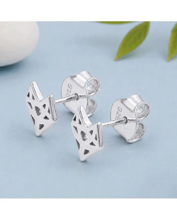 925 Sterling Silver Geometric Heart Stud Earrings – Handmade Jewelry
