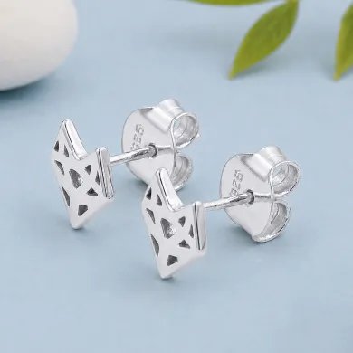 925 Sterling Silver Geometric Heart Stud Earrings – Handmade Jewelry