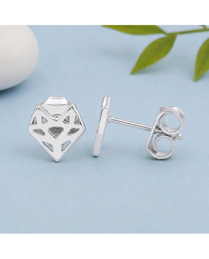 925 Sterling Silver Geometric Heart Stud Earrings – Handmade Jewelry