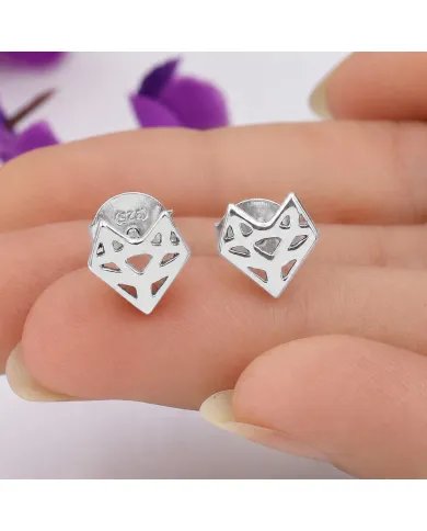 925 Sterling Silver Geometric Heart Stud Earrings – Handmade Jewelry