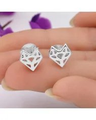 925 Sterling Silver Geometric Heart Stud Earrings – Handmade Jewelry