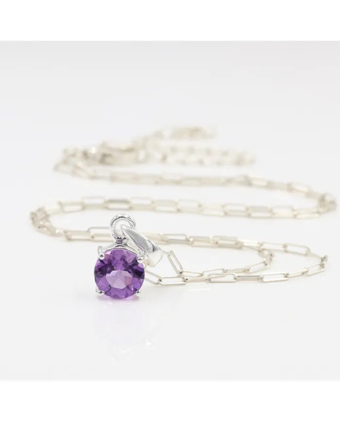 Amethyst Sterling Silver Pendant Necklace - Handmade Gemstone Jewelry