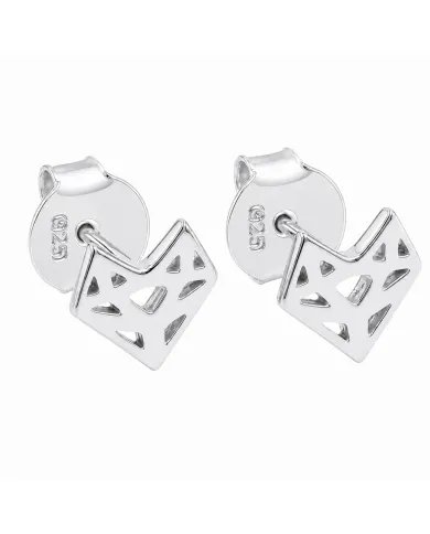 925 Sterling Silver Geometric Heart Stud Earrings – Handmade Jewelry
