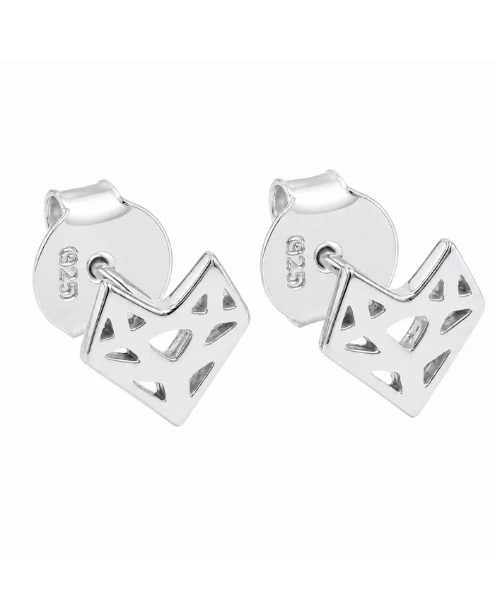 925 Sterling Silver Geometric Heart Stud Earrings – Handmade Jewelry
