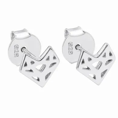 925 Sterling Silver Geometric Heart Stud Earrings – Handmade Jewelry