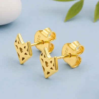 Geometric Minimalist Heart Stud Earrings with Gold Finish in 925 Silver