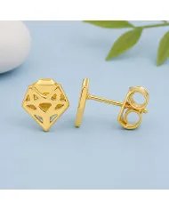 Geometric Minimalist Heart Stud Earrings with Gold Finish in 925 Silver