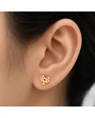 Geometric Minimalist Heart Stud Earrings with Gold Finish in 925 Silver