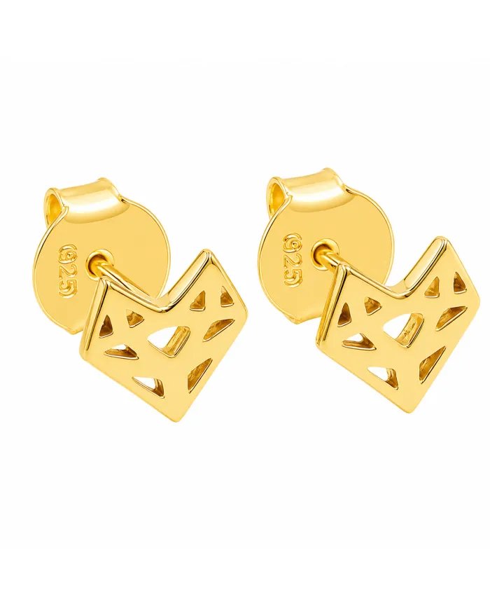 Geometric Minimalist Heart Stud Earrings with Gold Finish in 925 Silver