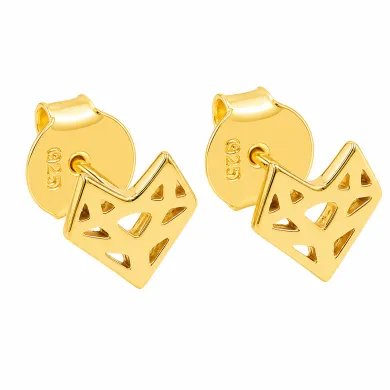 Geometric Minimalist Heart Stud Earrings with Gold Finish in 925 Silver