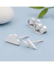 Minimalist Cloud & Lightning Stud Earrings – 925 Sterling Silver