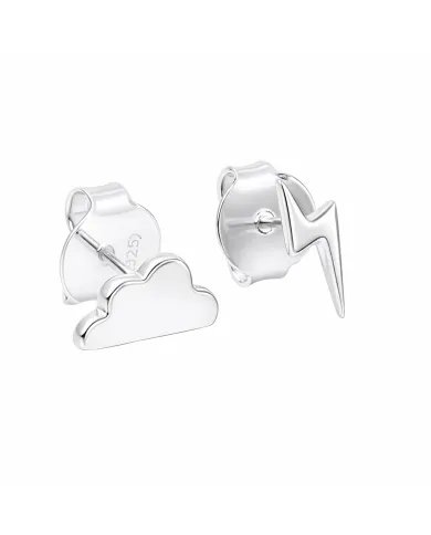 Minimalist Cloud & Lightning Stud Earrings – 925 Sterling Silver