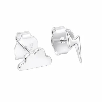 Minimalist Cloud & Lightning Stud Earrings – 925 Sterling Silver