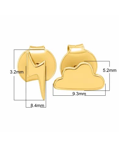 Minimalist Gold Plated Cloud & Lightning Stud Earrings in Silver