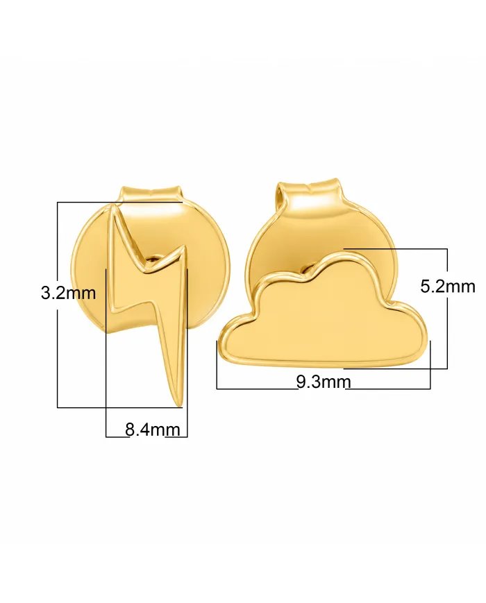 Minimalist Gold Plated Cloud & Lightning Stud Earrings in Silver