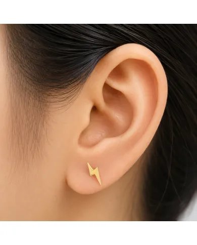 Minimalist Gold Plated Cloud & Lightning Stud Earrings in Silver