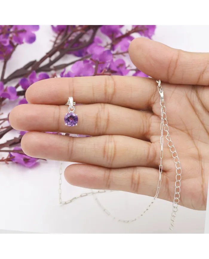 Amethyst Sterling Silver Pendant Necklace - Handmade Gemstone Jewelry