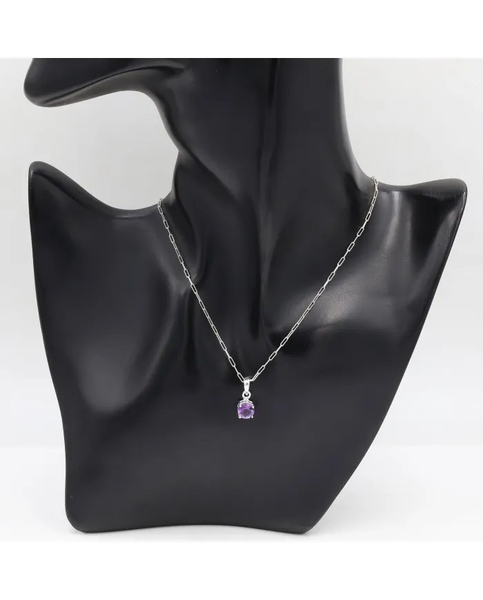 Amethyst Sterling Silver Pendant Necklace - Handmade Gemstone Jewelry