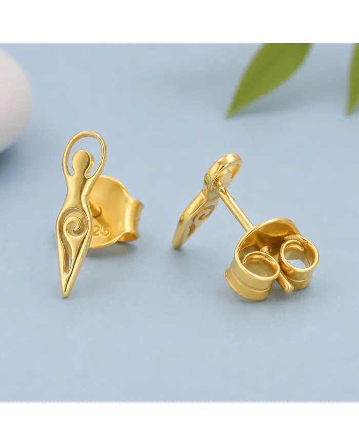 Spiral Goddess Gold Plated Stud Earrings in 925 Sterling Silver